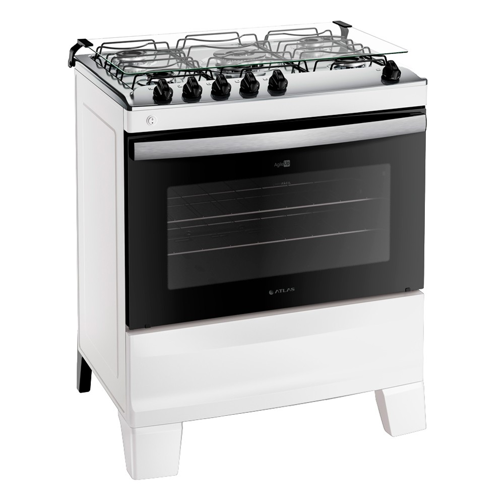 Fogão Atlas Agile Up 5 Bocas Automático Mesa de Inox Tripla Chama Forno 86,5L