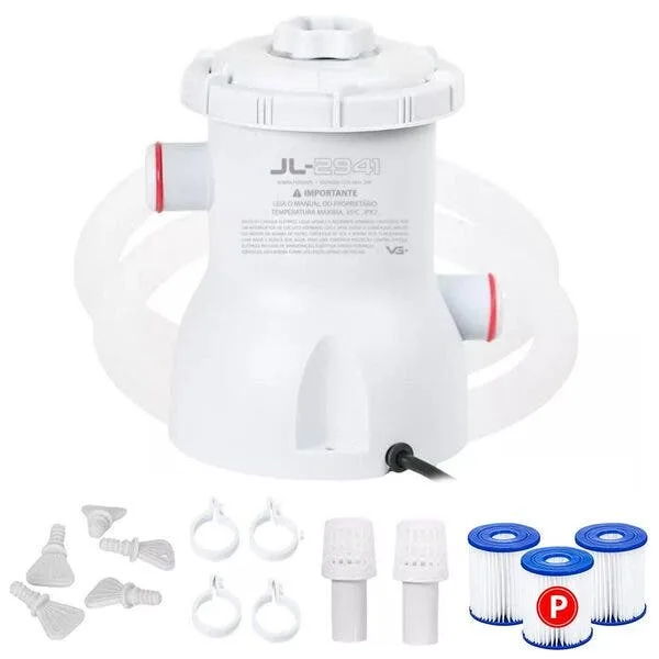 Bomba Filtro 1250l/h Para Piscina Inflável E Estrutural + 2 Cartuchos Refil Vg Plus