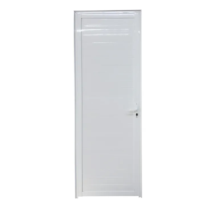 Porta Lambril Ripado De Aluminio Branco Com Maçaneta Linha 25 - 210x70 Esquerda